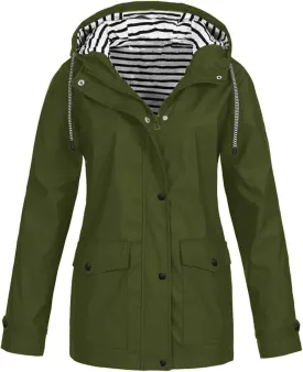2025 Womens Raincoat Fall Fashion Fit Waterproof Rain Jacket Winter Zip up Windbreaker with Hood