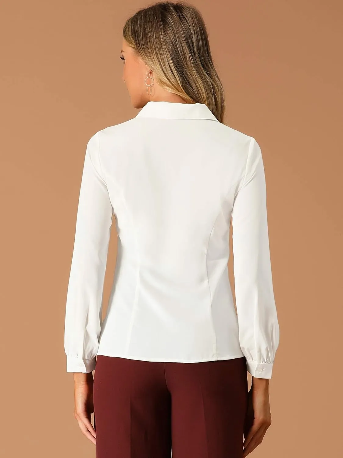 Allegra K Women's Button Up Shirt Business Casual Career Peter Pan Collar Long Bishop Sleeve Blouse