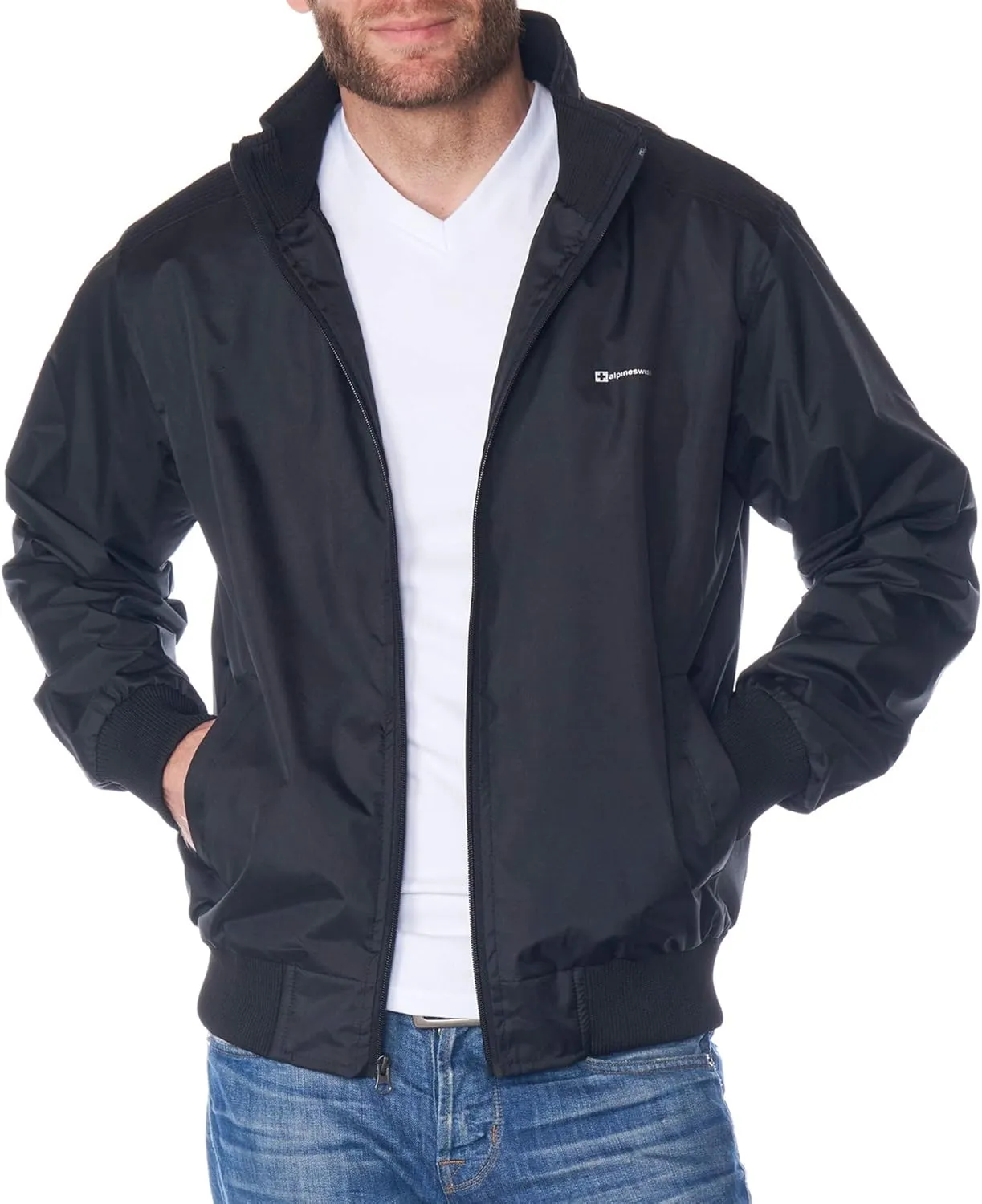 Alpine Swiss Alvin Mens Lightweight Bomber Jacket Casual Windbreaker Varsity Style Coat Versatile Stylish Everyday Outerwear