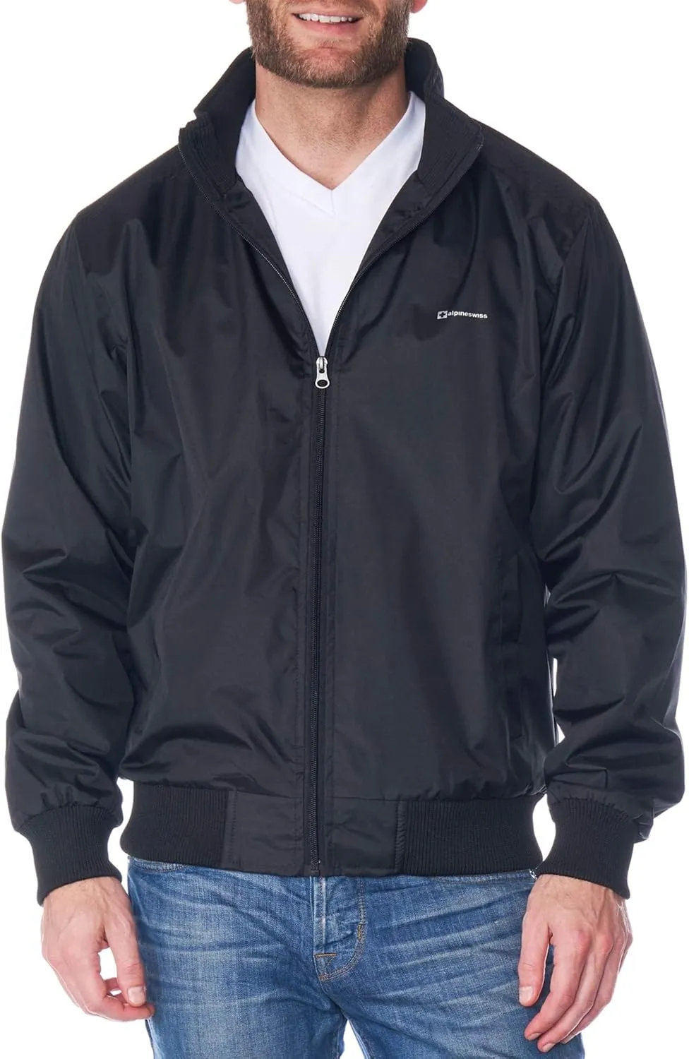 Alpine Swiss Alvin Mens Lightweight Bomber Jacket Casual Windbreaker Varsity Style Coat Versatile Stylish Everyday Outerwear