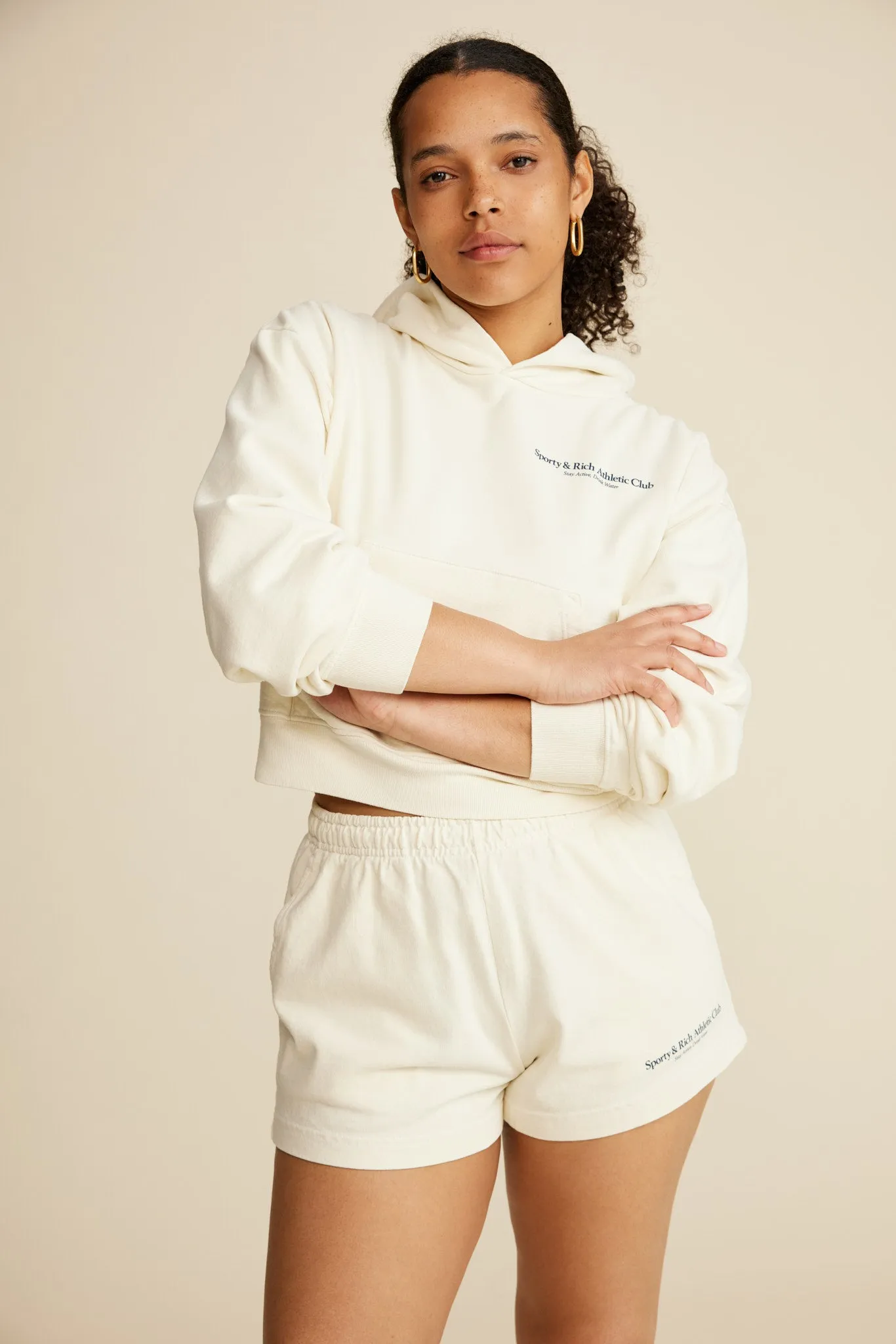 Athletic Club Cropped Hoodie - Cream/Navy