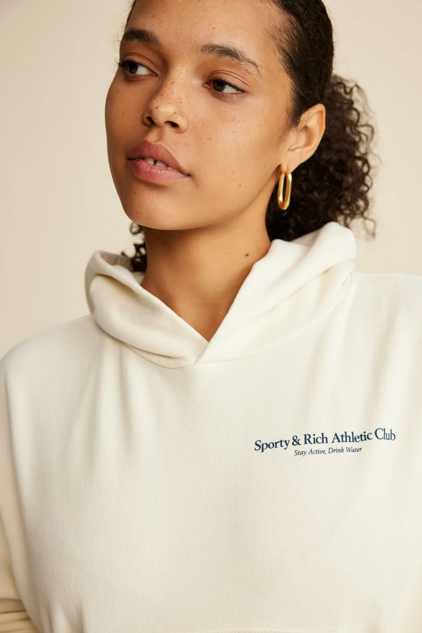 Athletic Club Cropped Hoodie - Cream/Navy