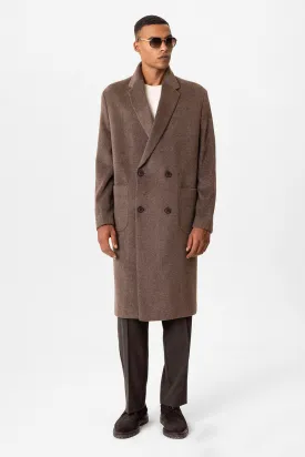 Brown Textured Double-Breasted Men's Coat - Wessi