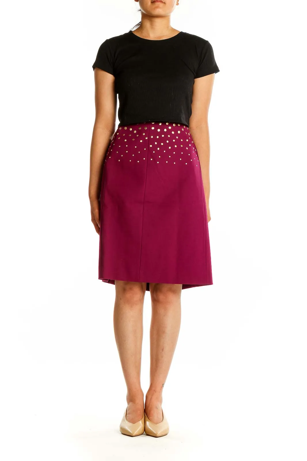 Burgundy Polka Dot A-Line Skirt