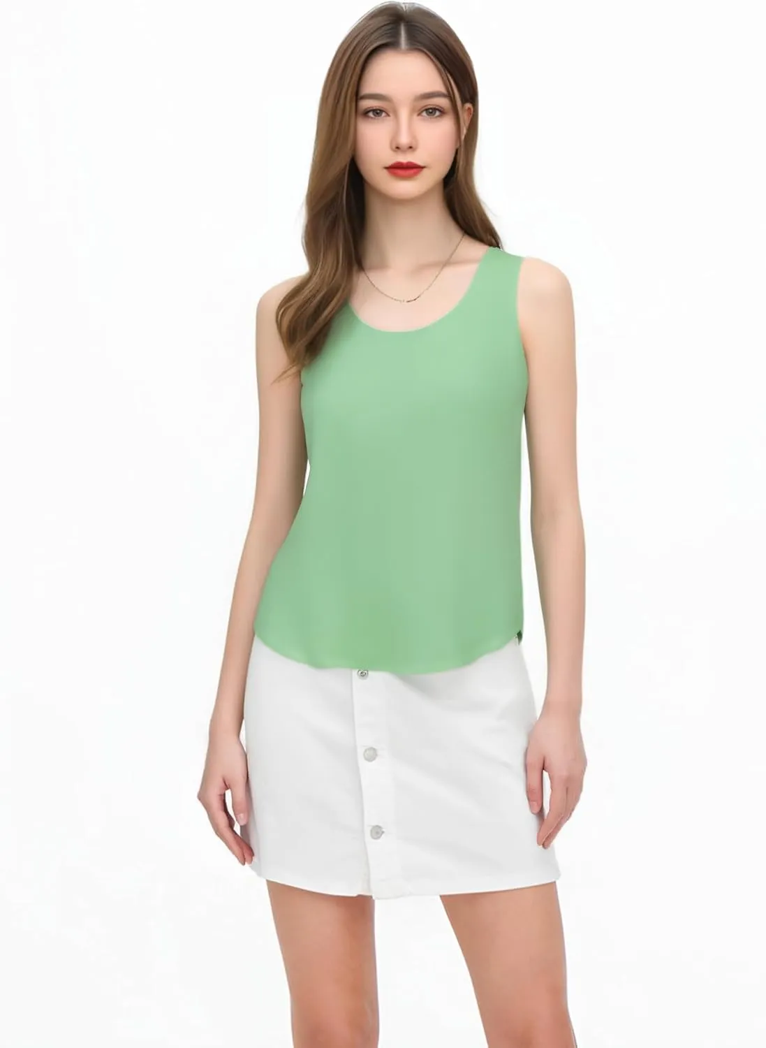 Chiffon Round Neck Double-Layers Loose Cami Shirt Vest Tank Top