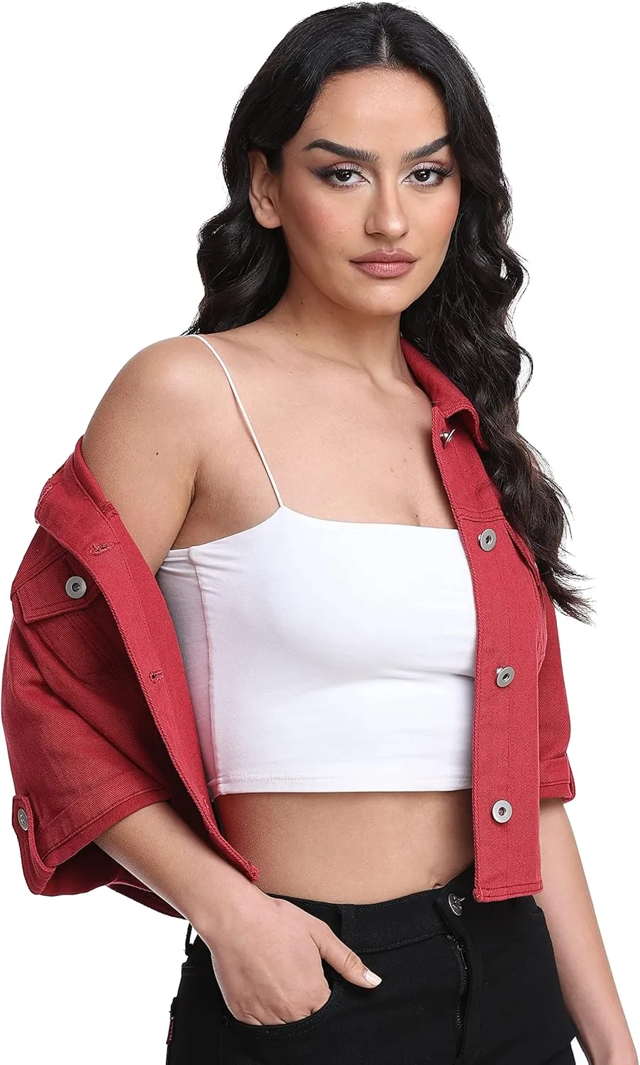 Dilgul Women's Denim Jacket Button Down Short Sleeve Cropped Jean Jacket Coat