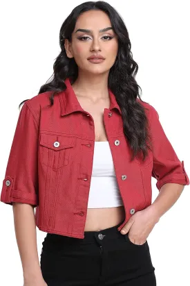 Dilgul Women's Denim Jacket Button Down Short Sleeve Cropped Jean Jacket Coat
