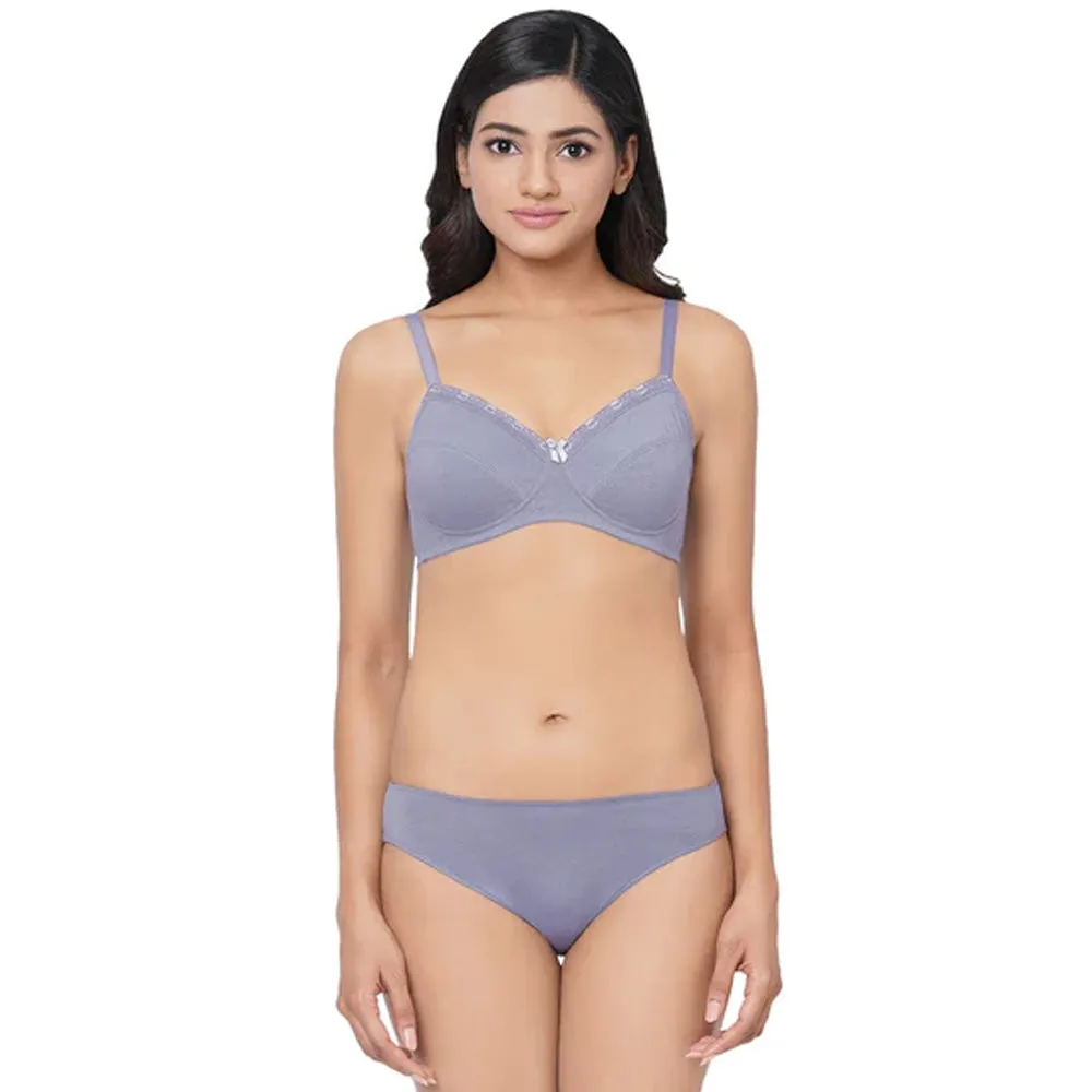 Essentials Non-padded Non-wired Full Cup Everyday Wear Cotton Blend T-Shirt Bra - Blue