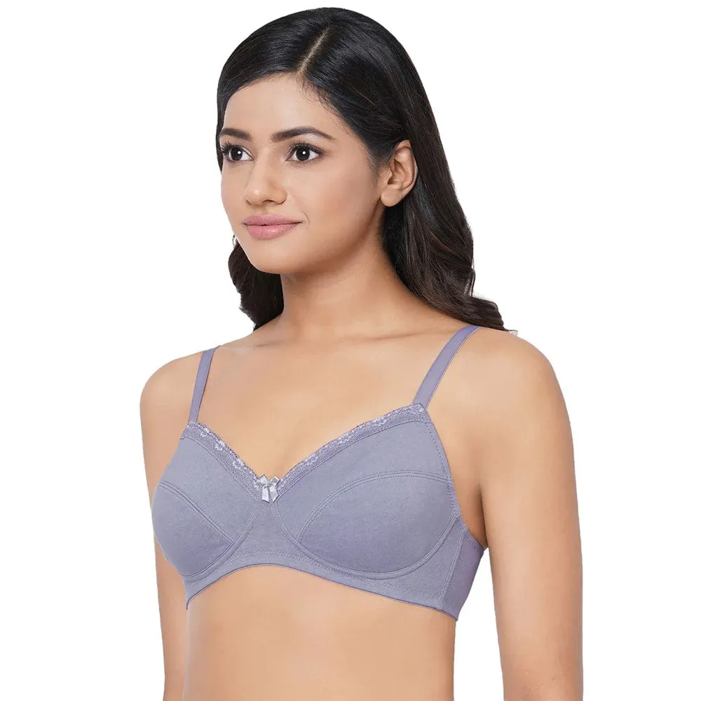 Essentials Non-padded Non-wired Full Cup Everyday Wear Cotton Blend T-Shirt Bra - Blue