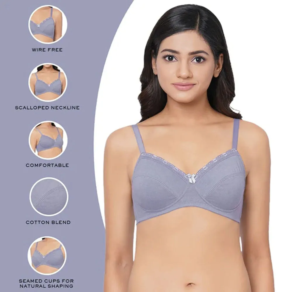 Essentials Non-padded Non-wired Full Cup Everyday Wear Cotton Blend T-Shirt Bra - Blue