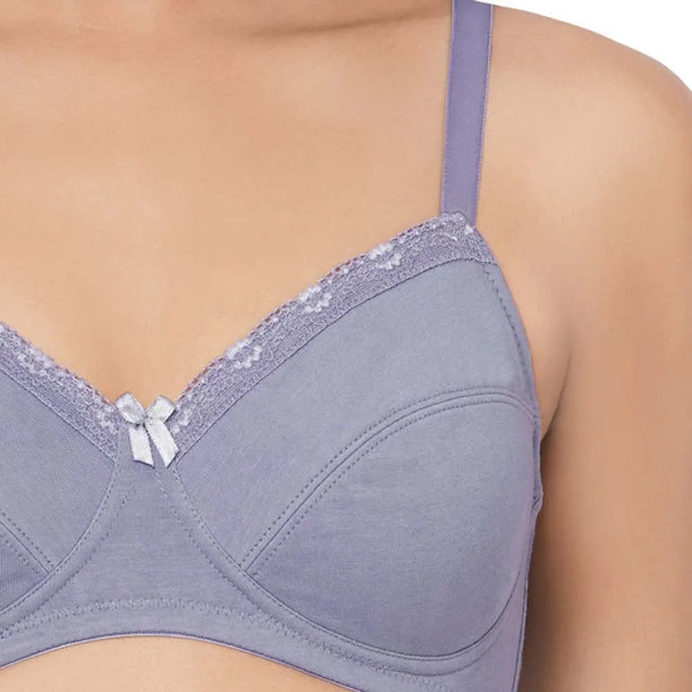 Essentials Non-padded Non-wired Full Cup Everyday Wear Cotton Blend T-Shirt Bra - Blue