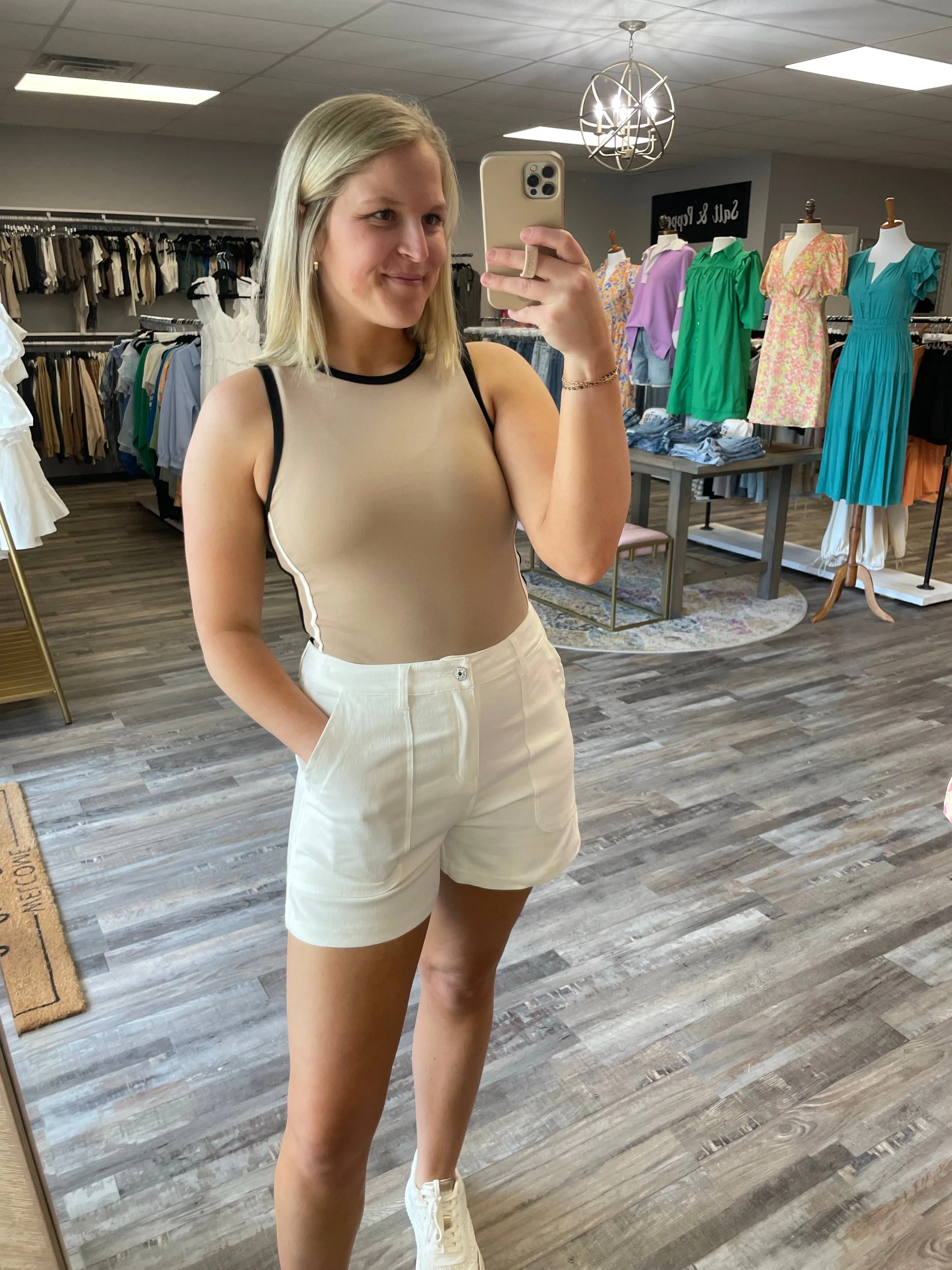 Front Pocket Denim Shorts - White