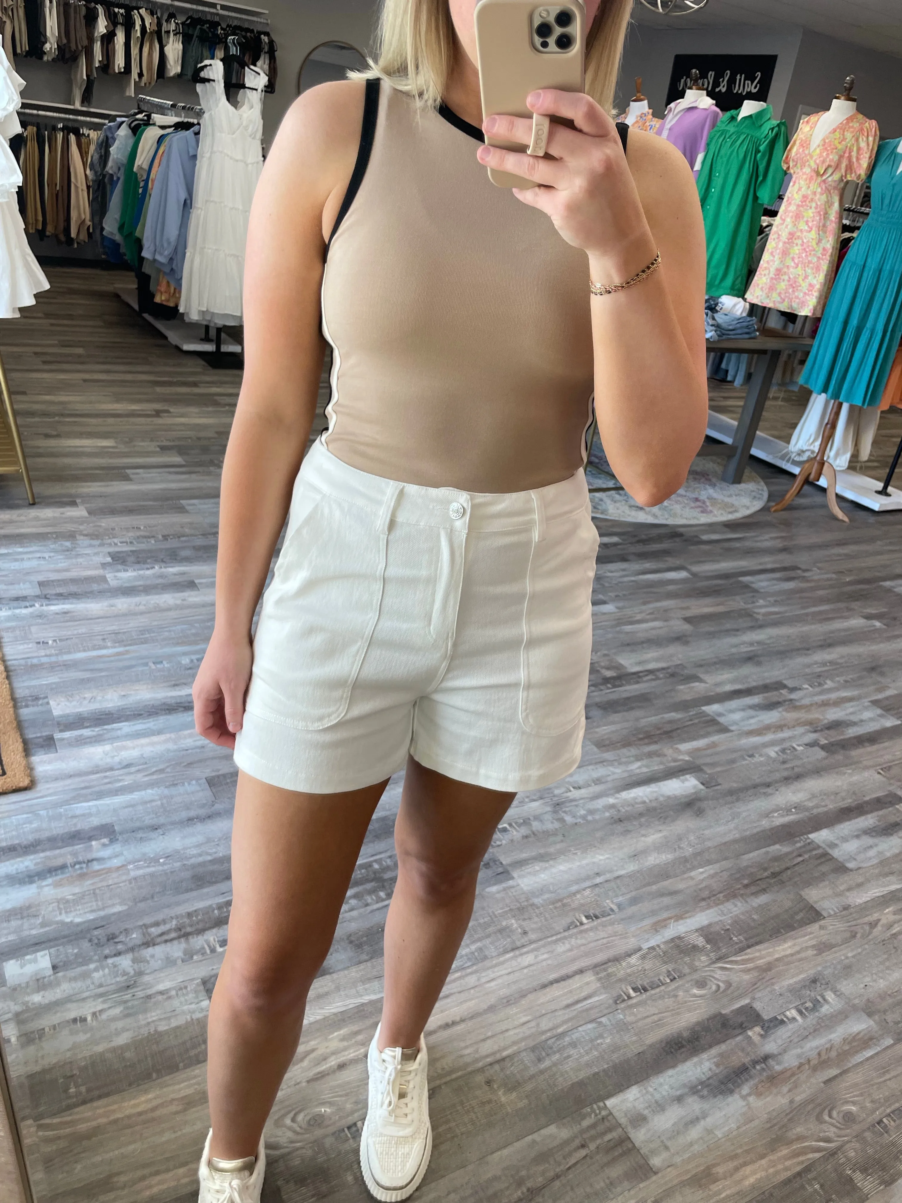 Front Pocket Denim Shorts - White