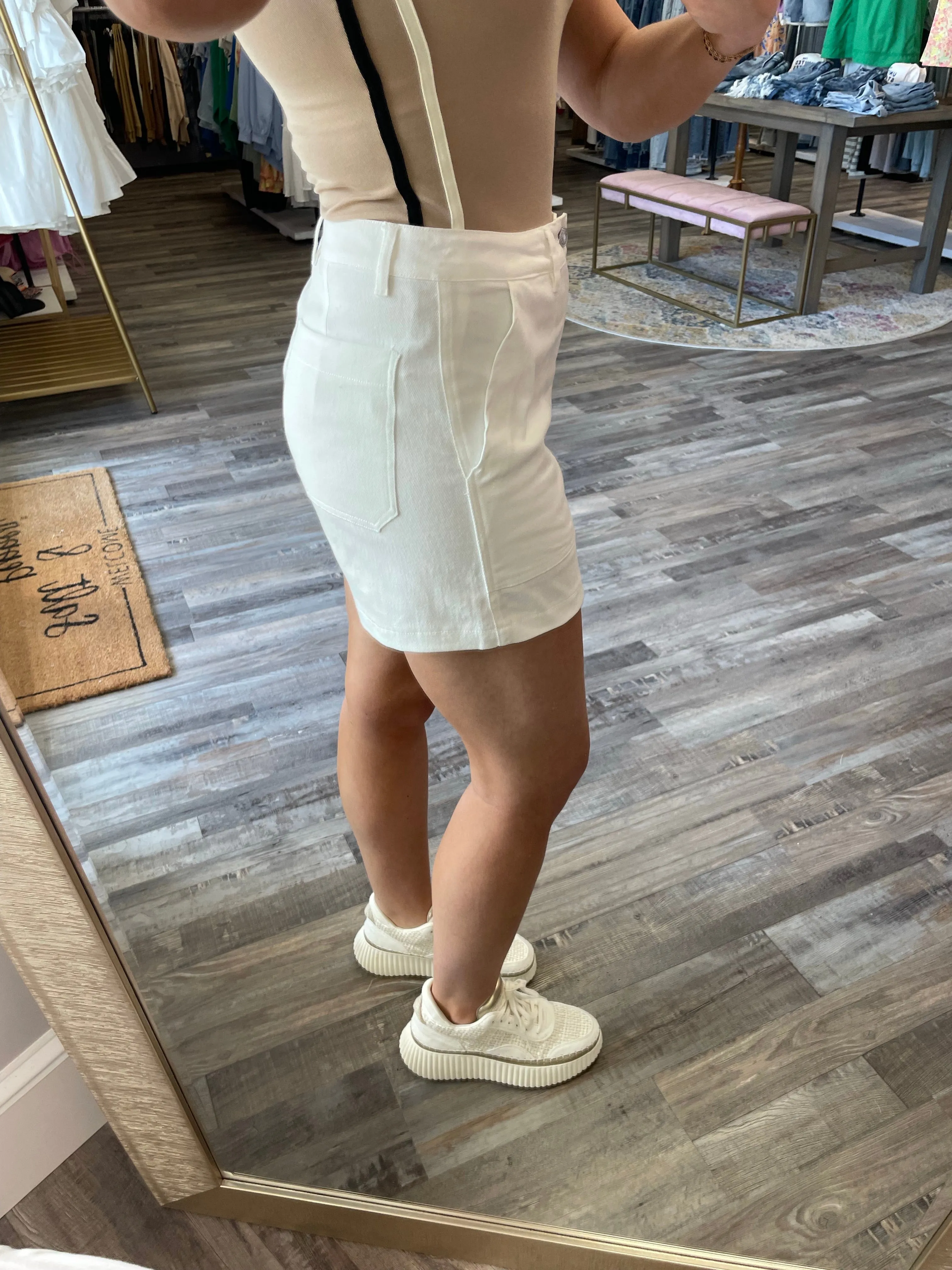 Front Pocket Denim Shorts - White