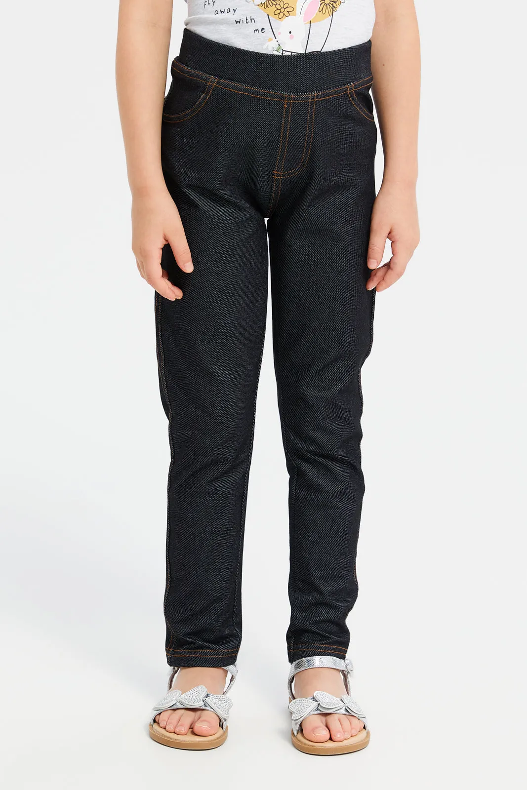 Girls Black Skinny Knit Jeggings