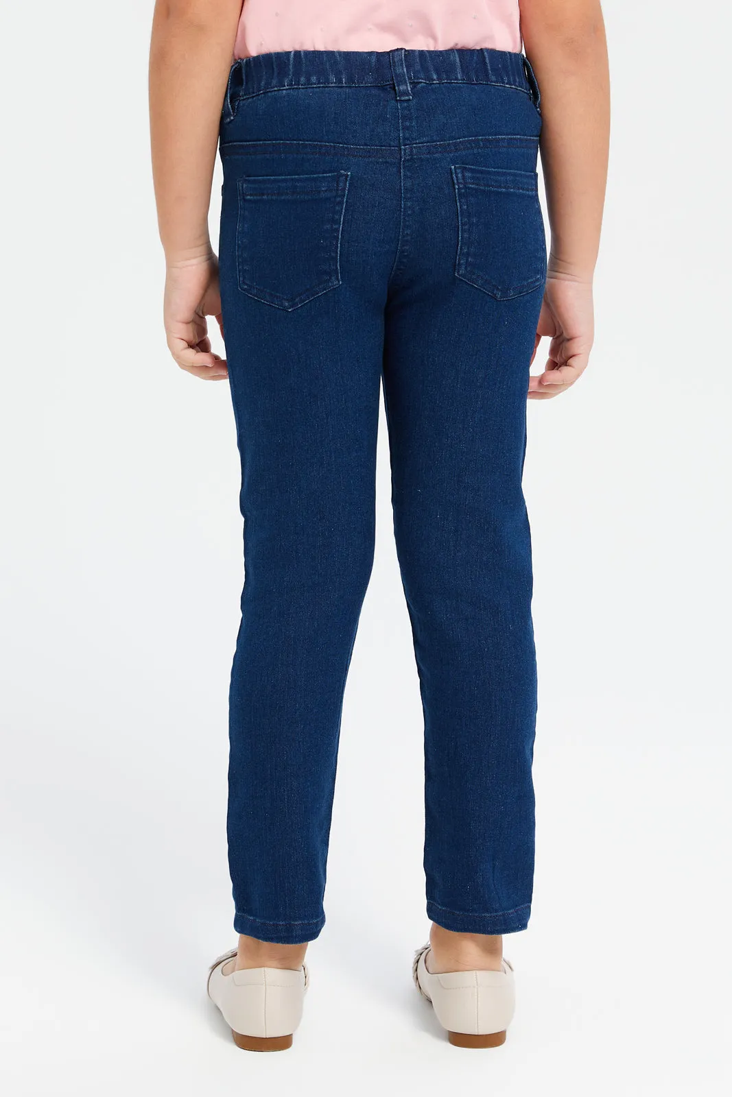 Girls Blue Embroidered Jeggings