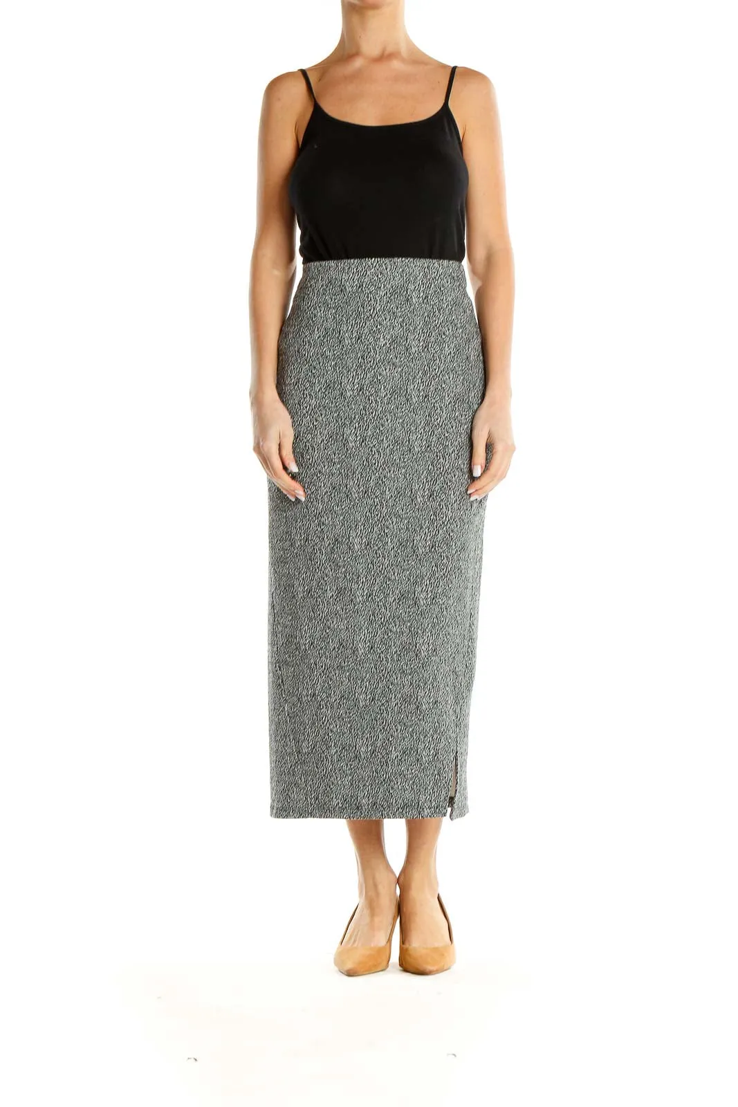 Gray Printed Casual Midi Pencil Skirt
