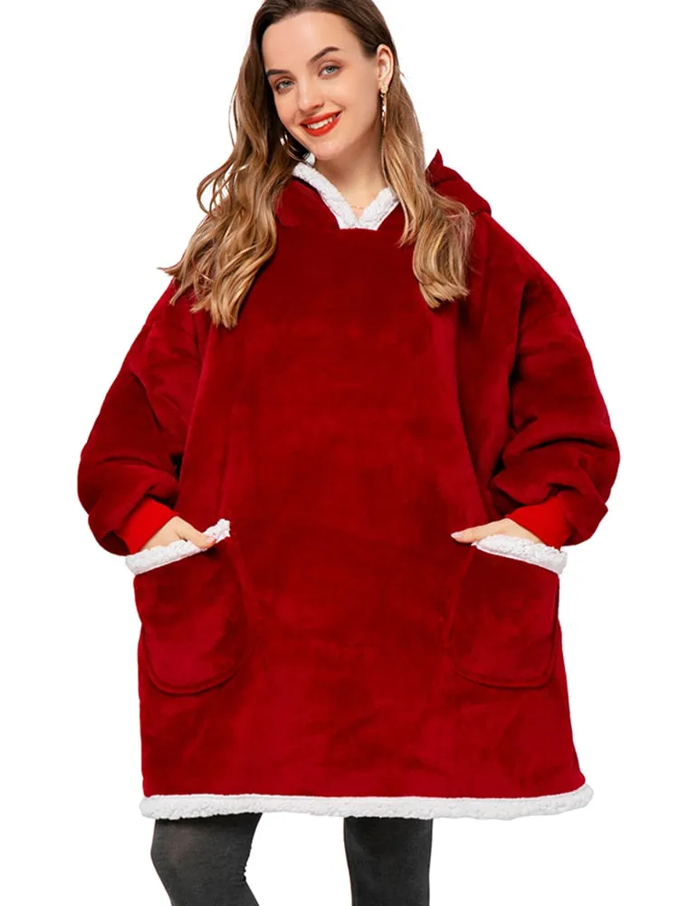 Hnzxzm Women Oversized Hoodie Sweatshirt Winter Fleece Giant Wearable Blanket With Sleeves Hoodies Sweat Women Clothes Moletom Feminino