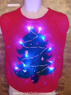 Homemade Knit Tree 80s Light Up Ugly Xmas Sweater Vest