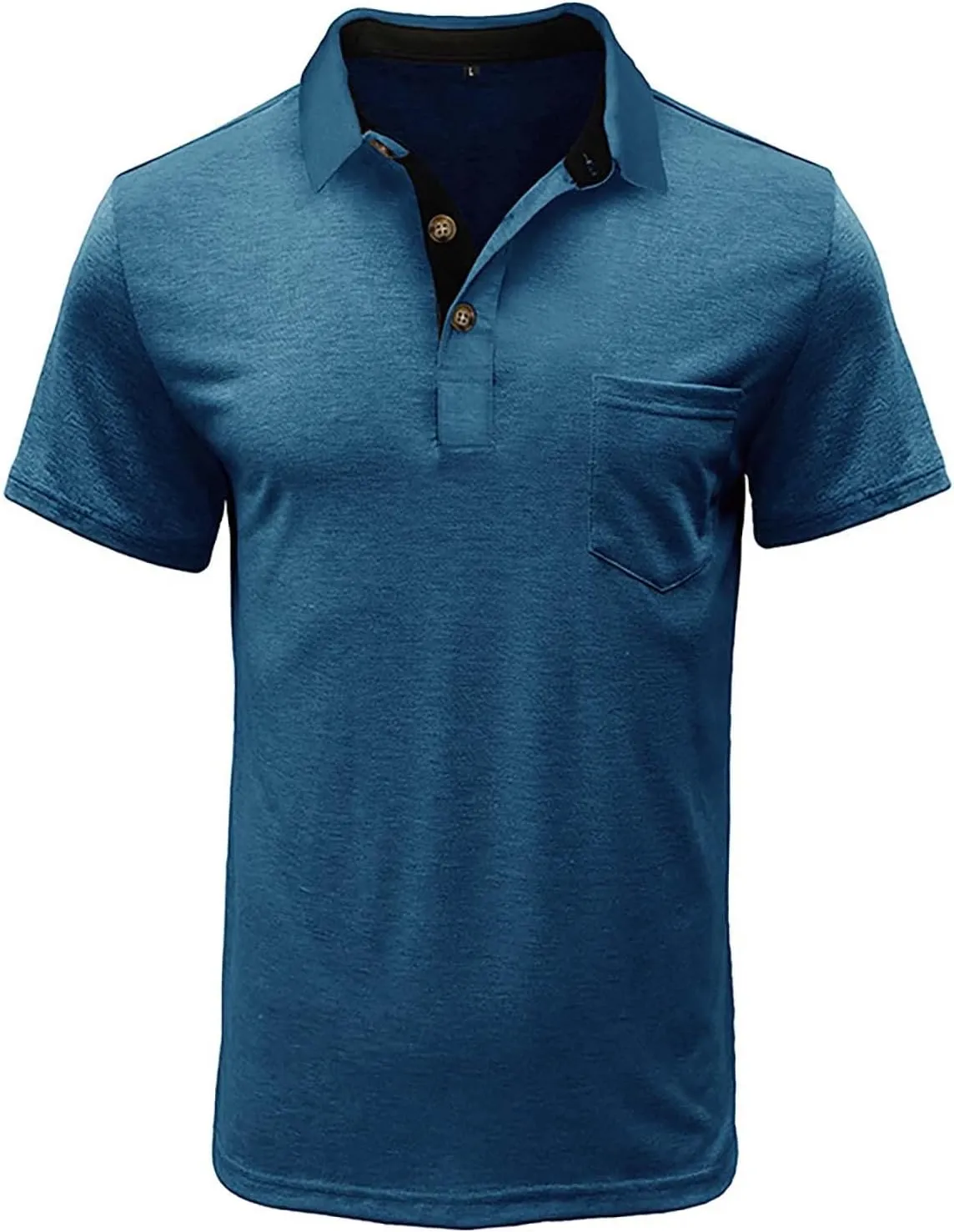 HXHYQKP Men's Polo Shirts Summer Short Sleeve Casual 3 Button T-Shirts Classic Basic Golf Work Tees Tops with Pocket