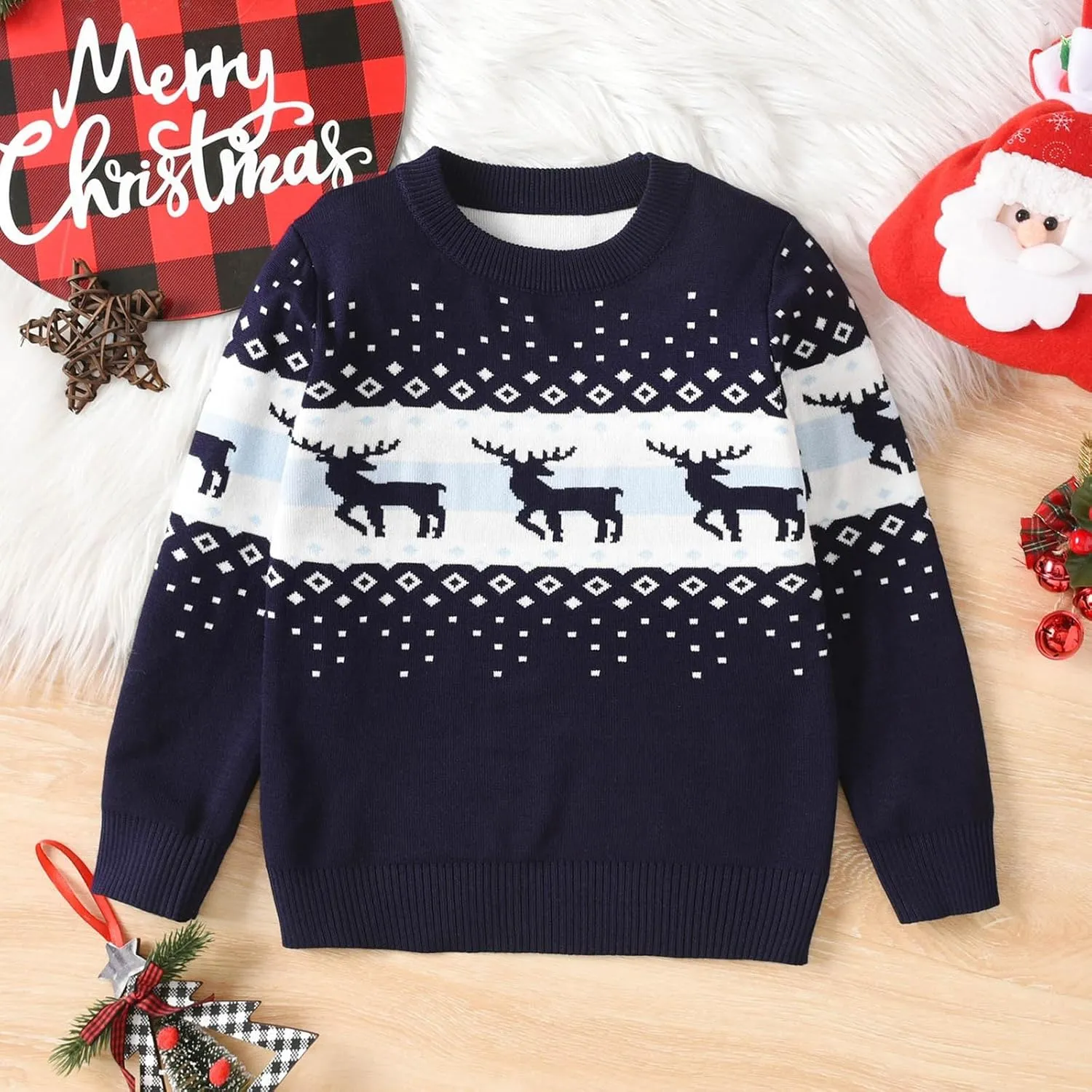 Kids Girl Boy Holiday Christmas Tops Long Sleeve Blouses for Kid Crew Neck Sweater Cute Crochet Warm Knit Shirts