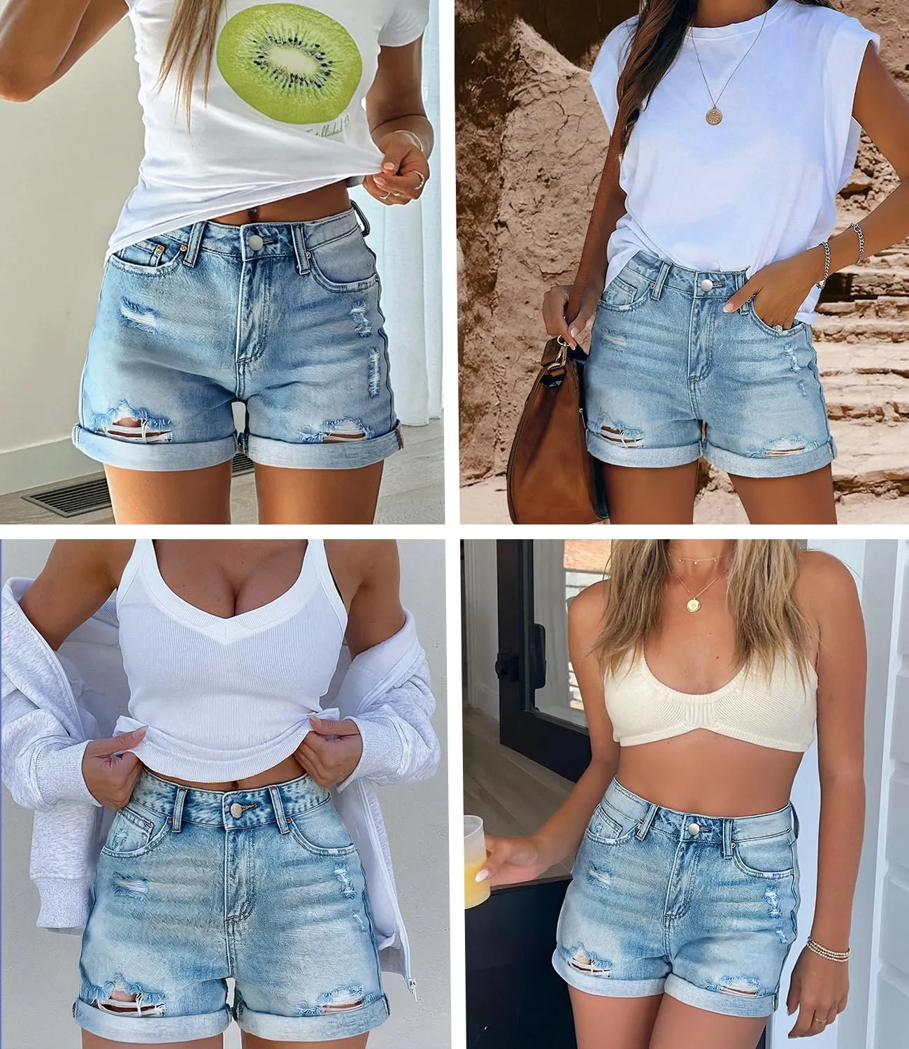 KISSMODA Denim Shorts Women Trendy Button Summer Cut Off Short Womens Jean Shorts High Waisted Denim Hot Ripped Shorts