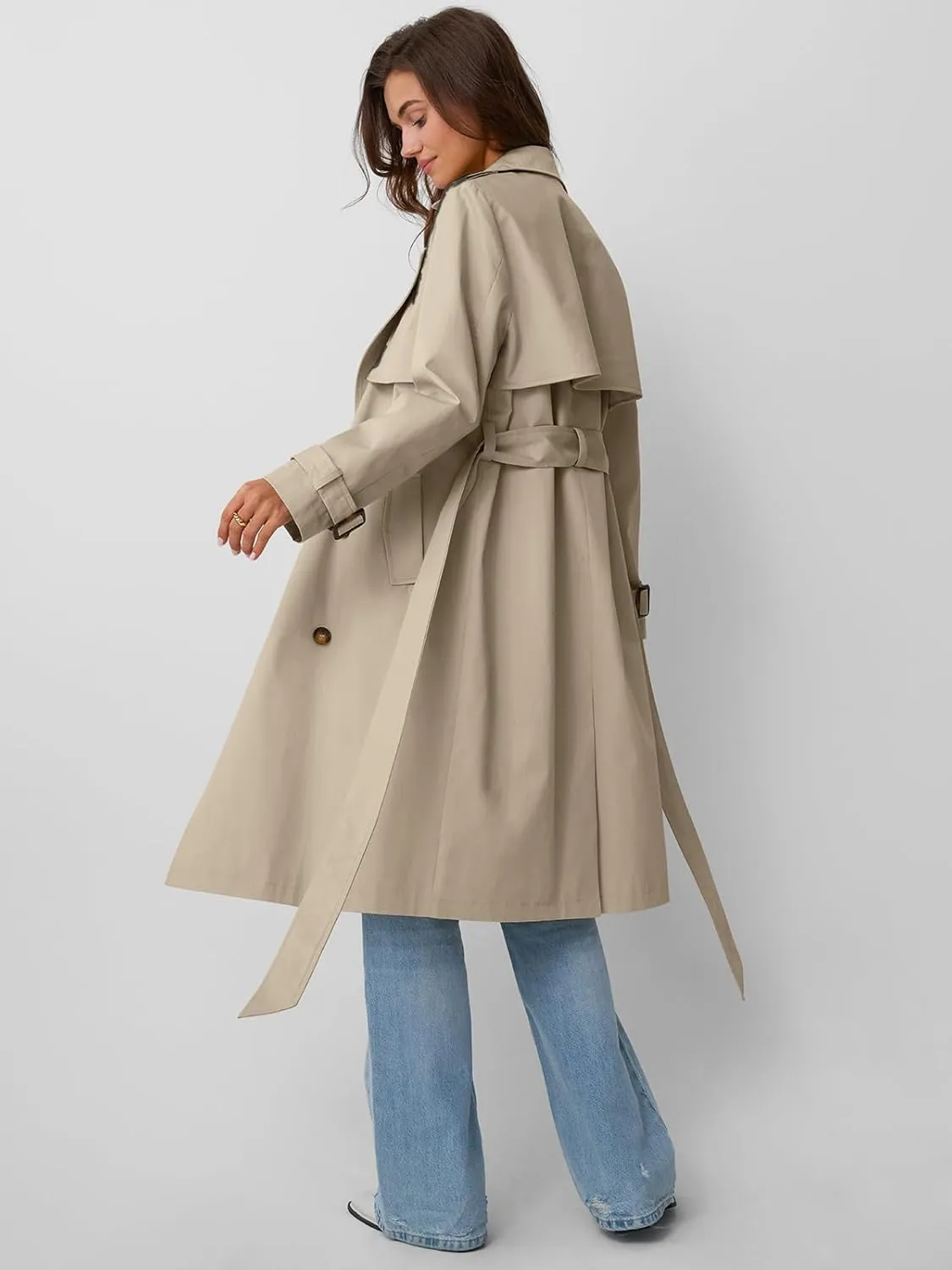 LILLUSORY Womens Double Breasted Long Trench Coat Dressy Overcoat with Belt Fall Winter Fashion Trendy Clothes Outfits 2025