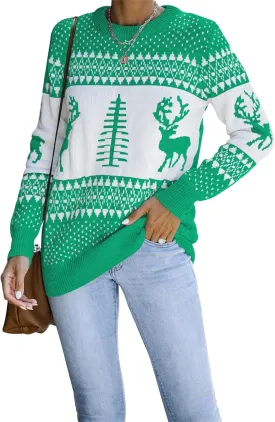 LookbookStore Women Ugly Christmas Tree Reindeer Holiday Knit Sweater Pullover