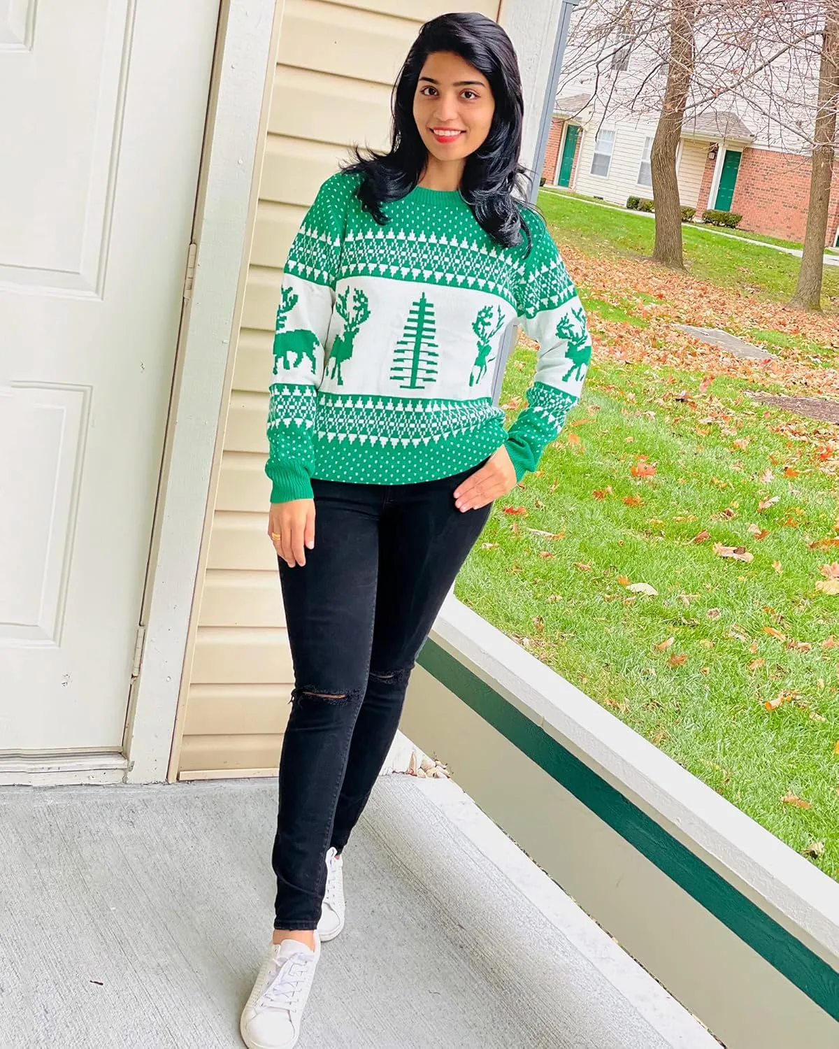 LookbookStore Women Ugly Christmas Tree Reindeer Holiday Knit Sweater Pullover