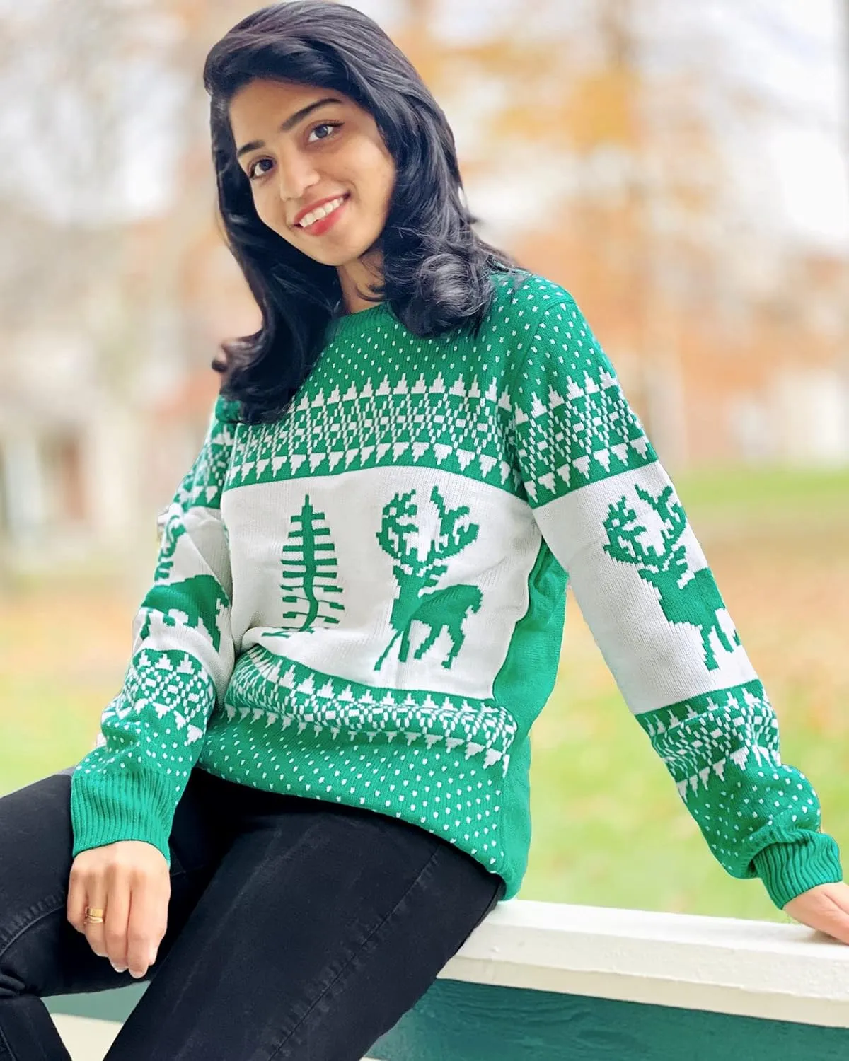 LookbookStore Women Ugly Christmas Tree Reindeer Holiday Knit Sweater Pullover