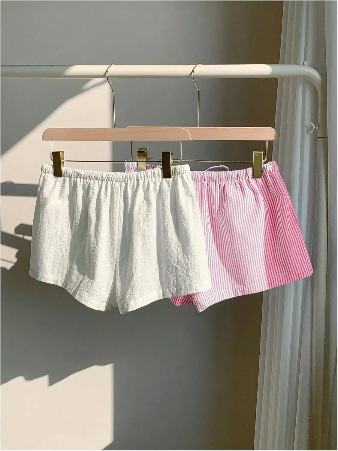 MakeMeChic Women's 2 Pack Linen Shorts Summer Beach Pajama Boxer Shorts