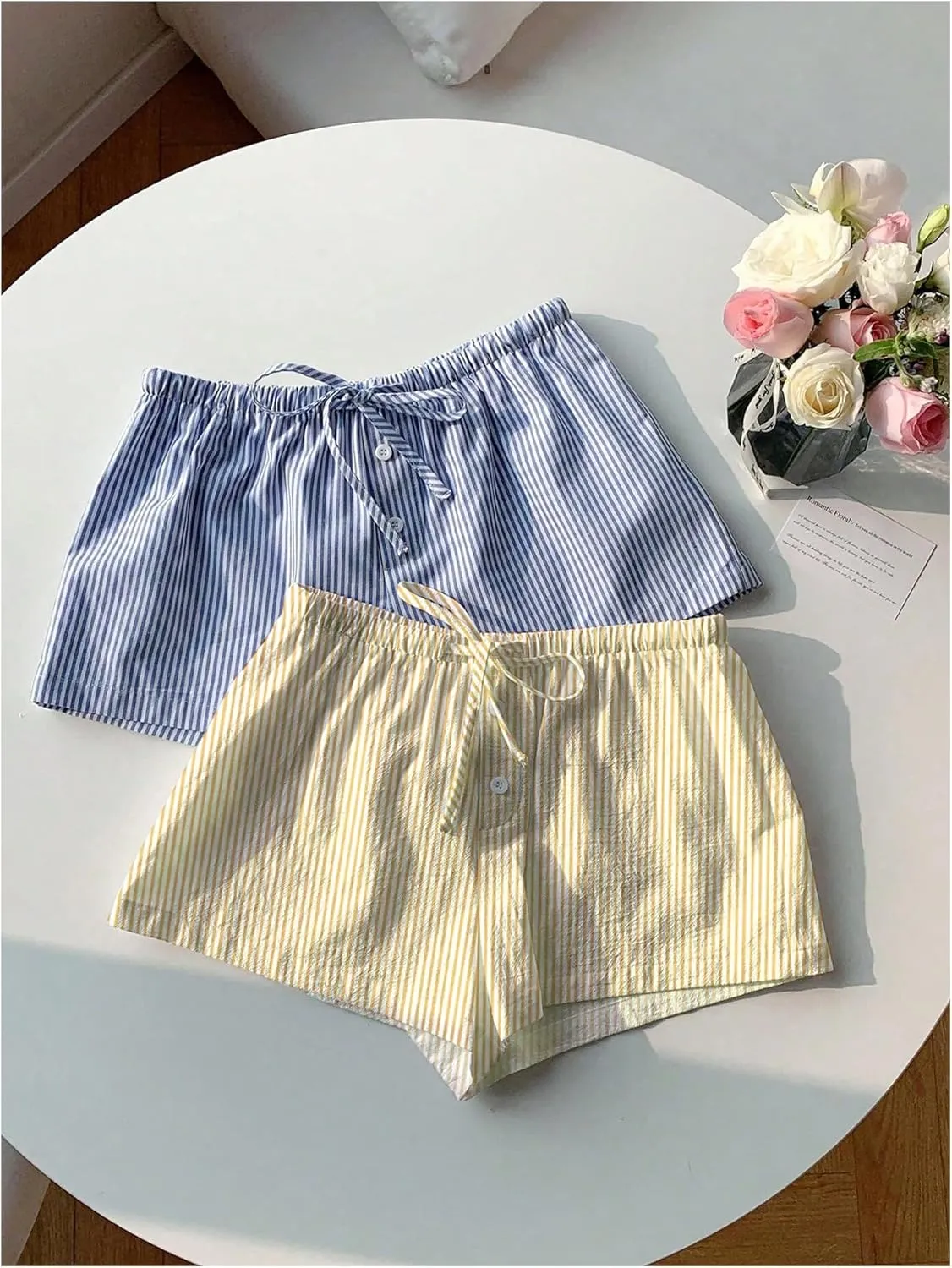 MakeMeChic Women's 2 Pack Linen Shorts Summer Beach Pajama Boxer Shorts