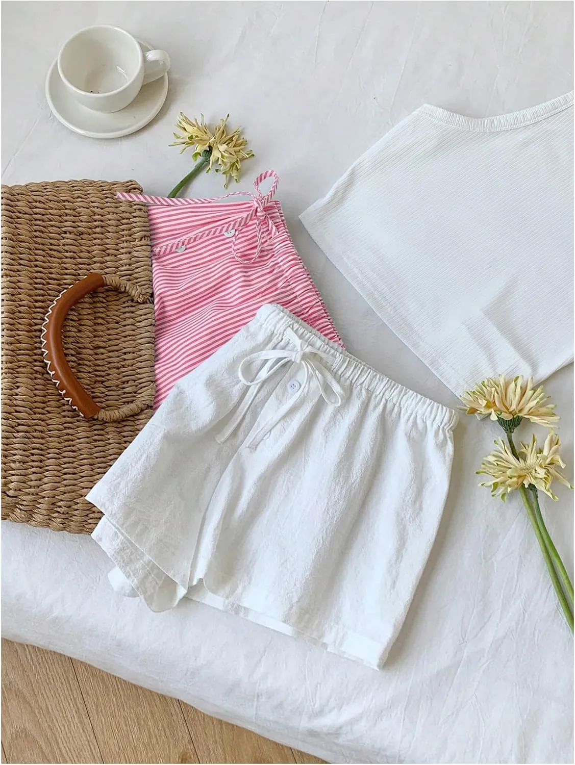 MakeMeChic Women's 2 Pack Linen Shorts Summer Beach Pajama Boxer Shorts