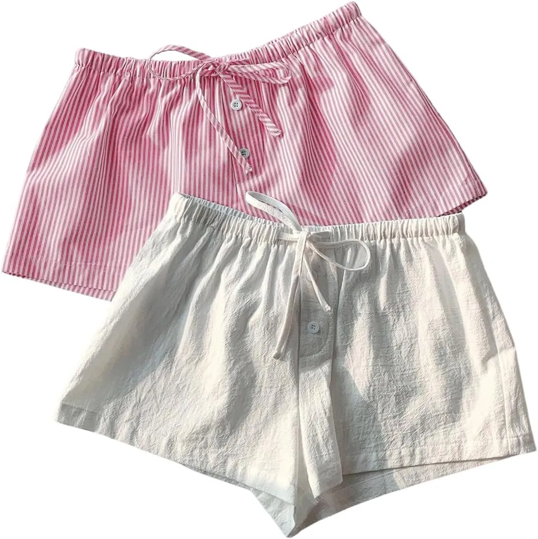 MakeMeChic Women's 2 Pack Linen Shorts Summer Beach Pajama Boxer Shorts