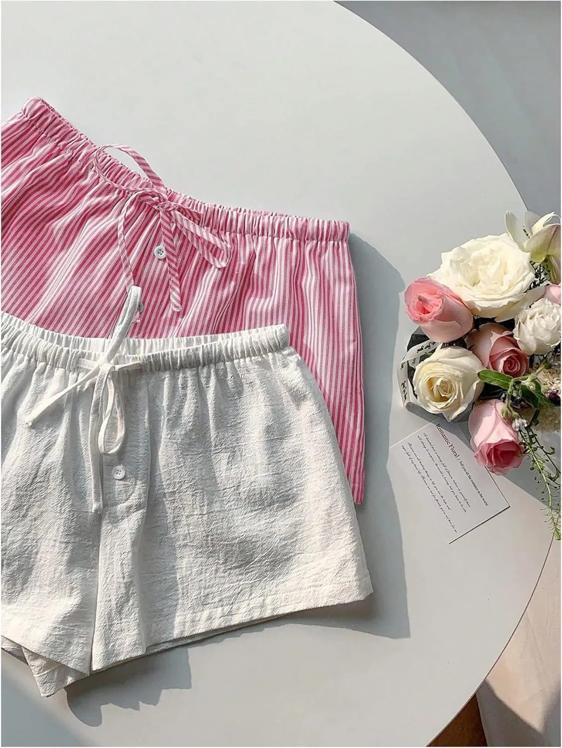 MakeMeChic Women's 2 Pack Linen Shorts Summer Beach Pajama Boxer Shorts