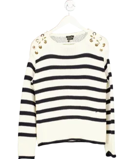 Massimo Dutti Cream Striped Knit Sweater With Interwoven Shoulders UK XS