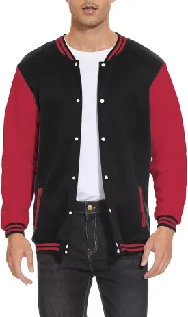 Men's Bomber Jacket Varsity Baseball Jackets Windbreaker Lightweight Slim Fit Button Down Letterman Jacket
