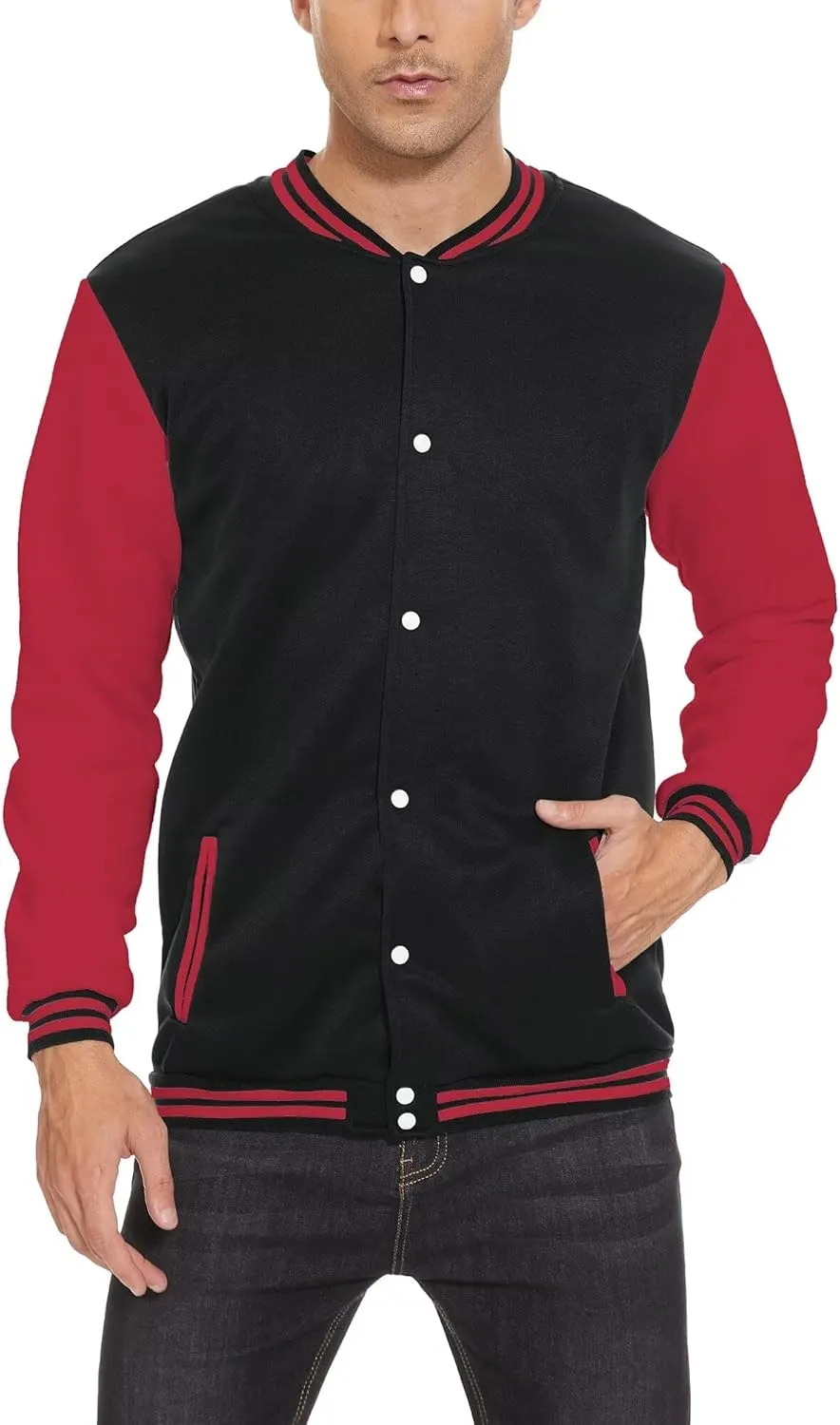 Men's Bomber Jacket Varsity Baseball Jackets Windbreaker Lightweight Slim Fit Button Down Letterman Jacket