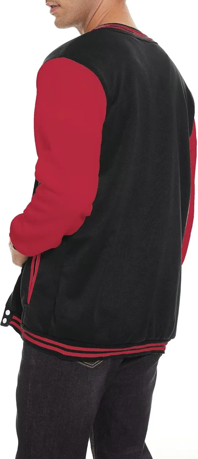 Men's Bomber Jacket Varsity Baseball Jackets Windbreaker Lightweight Slim Fit Button Down Letterman Jacket