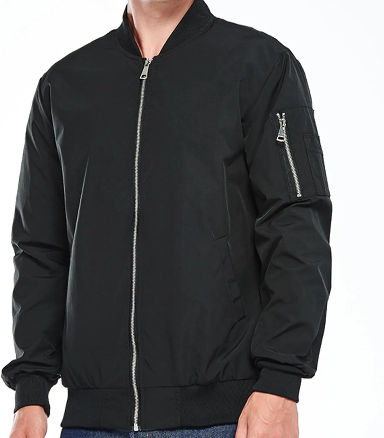 Mens Lightweight Bomber Jacket Casual Windbreaker Zip Up Coat with Pockets for Spring Fall