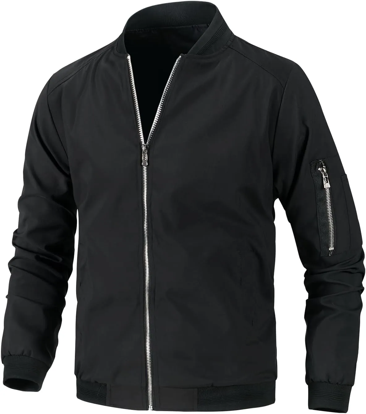 Mens Lightweight Bomber Jacket Casual Windbreaker Zip Up Coat with Pockets for Spring Fall