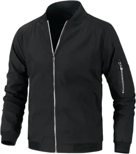 Mens Lightweight Bomber Jacket Casual Windbreaker Zip Up Coat with Pockets for Spring Fall