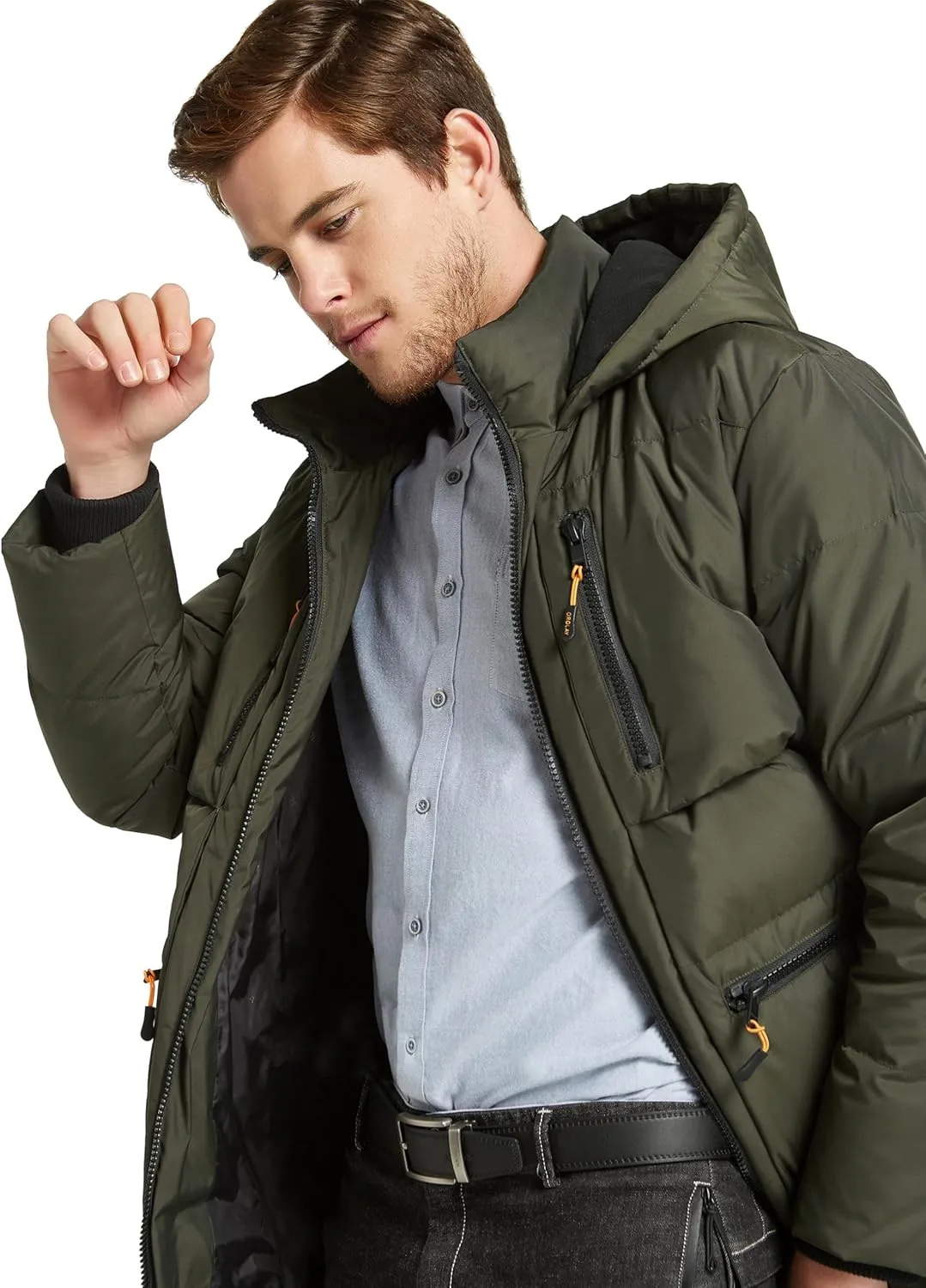 Orolay Men's Thickened Down Jacket Hooded Winter Puffer Jacket with 6 Pockets