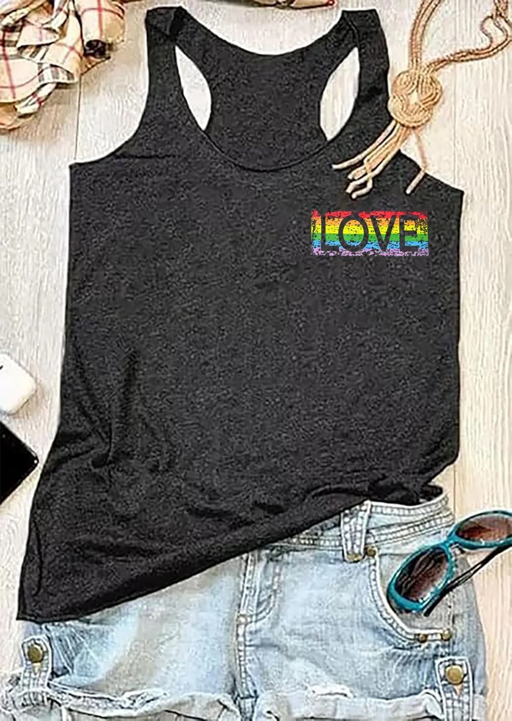 Pride LGBTQ Tank Top Women Love Heart Rainbow Flag Tshirt Lesbian Pride Top Sleeveless Graphic Vest Tee
