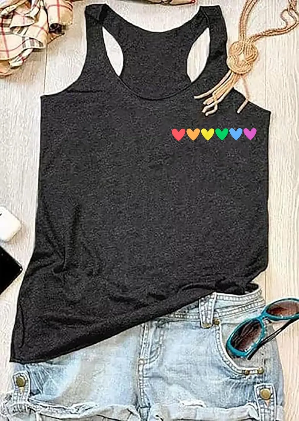 Pride LGBTQ Tank Top Women Love Heart Rainbow Flag Tshirt Lesbian Pride Top Sleeveless Graphic Vest Tee
