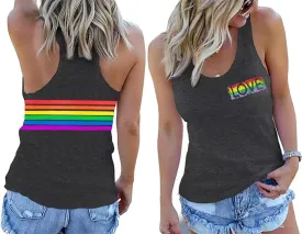 Pride LGBTQ Tank Top Women Love Heart Rainbow Flag Tshirt Lesbian Pride Top Sleeveless Graphic Vest Tee