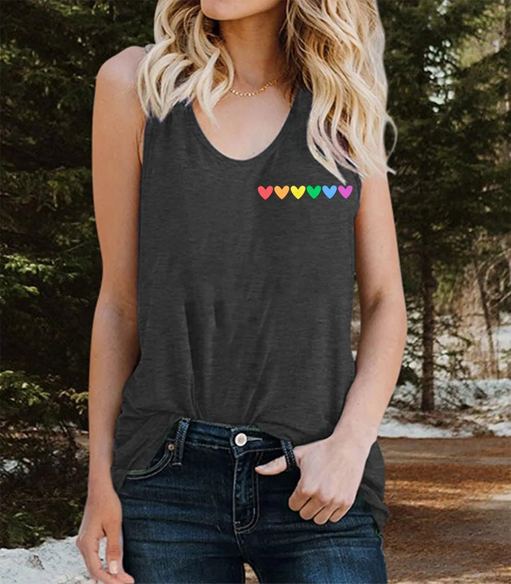 Pride LGBTQ Tank Top Women Love Heart Rainbow Flag Tshirt Lesbian Pride Top Sleeveless Graphic Vest Tee