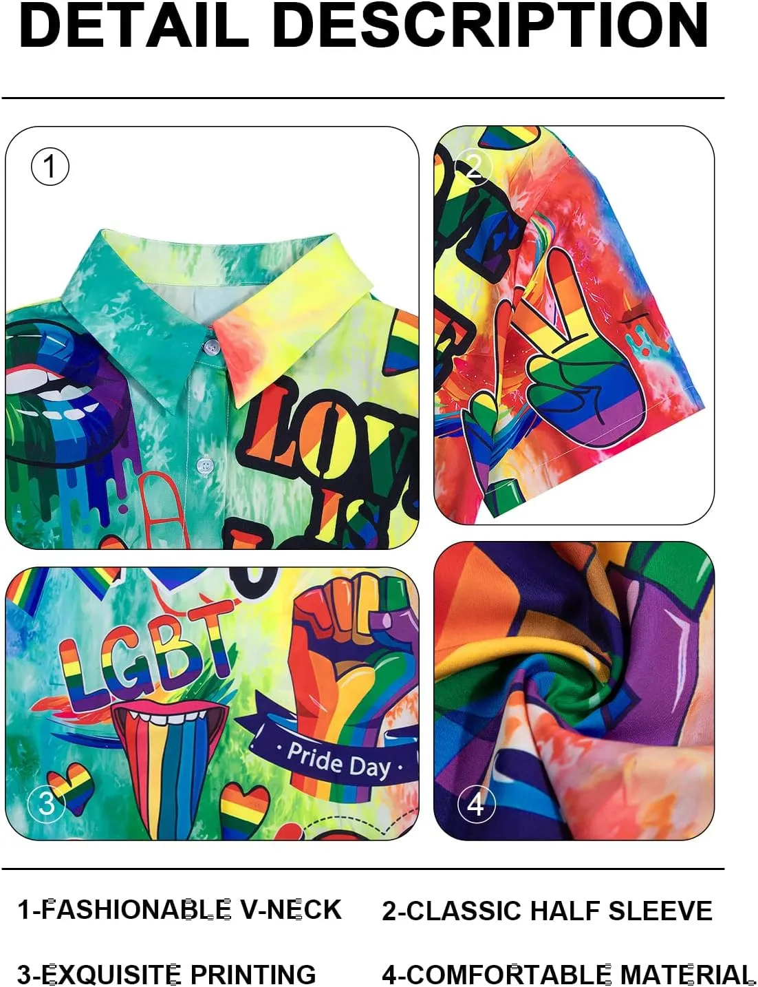 Pride Outfits for Women LGBT Shirts - Rainbow Graphic Tees Inspirational V Neck T-Shirt Short Sleeve Button up Tops