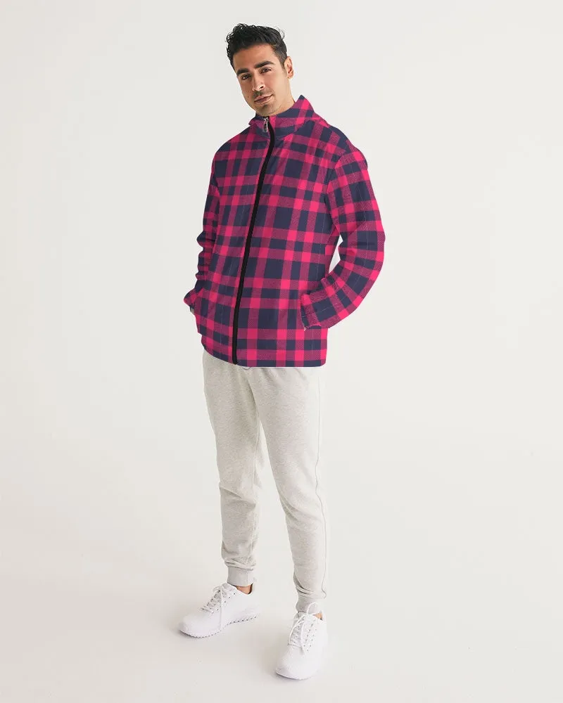 Red & Navy Tartan Men's Hooded Windbreaker Jacket
