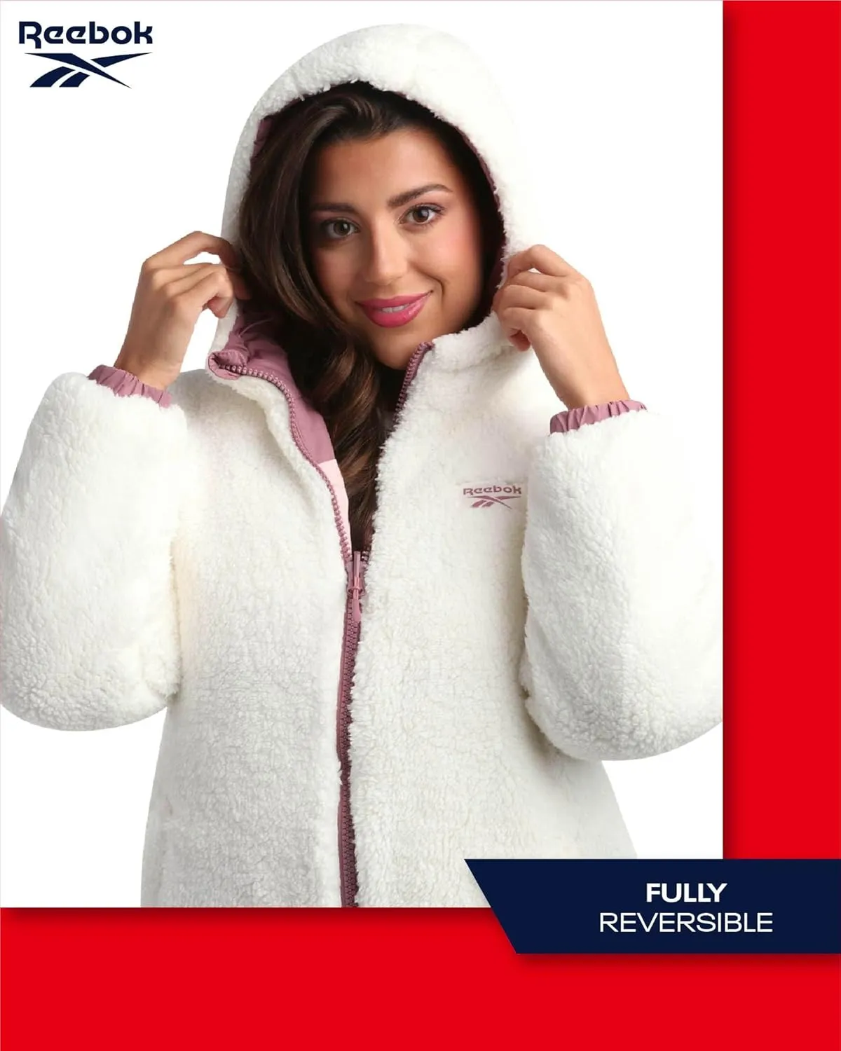 Reebok Women's Winter Jacket - Reversible Quilted Puffer Coat with Sherpa Fleece Lining - Reversible Jacket for Women (S-XL)